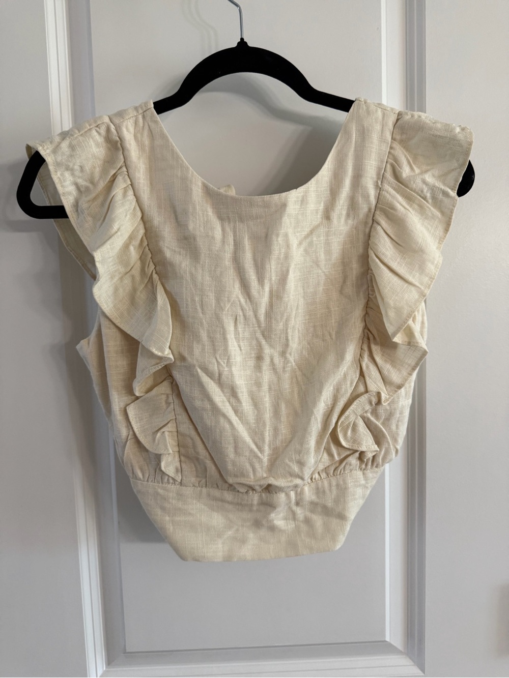 Francesca's Collections Cream Ruffle Crop Top